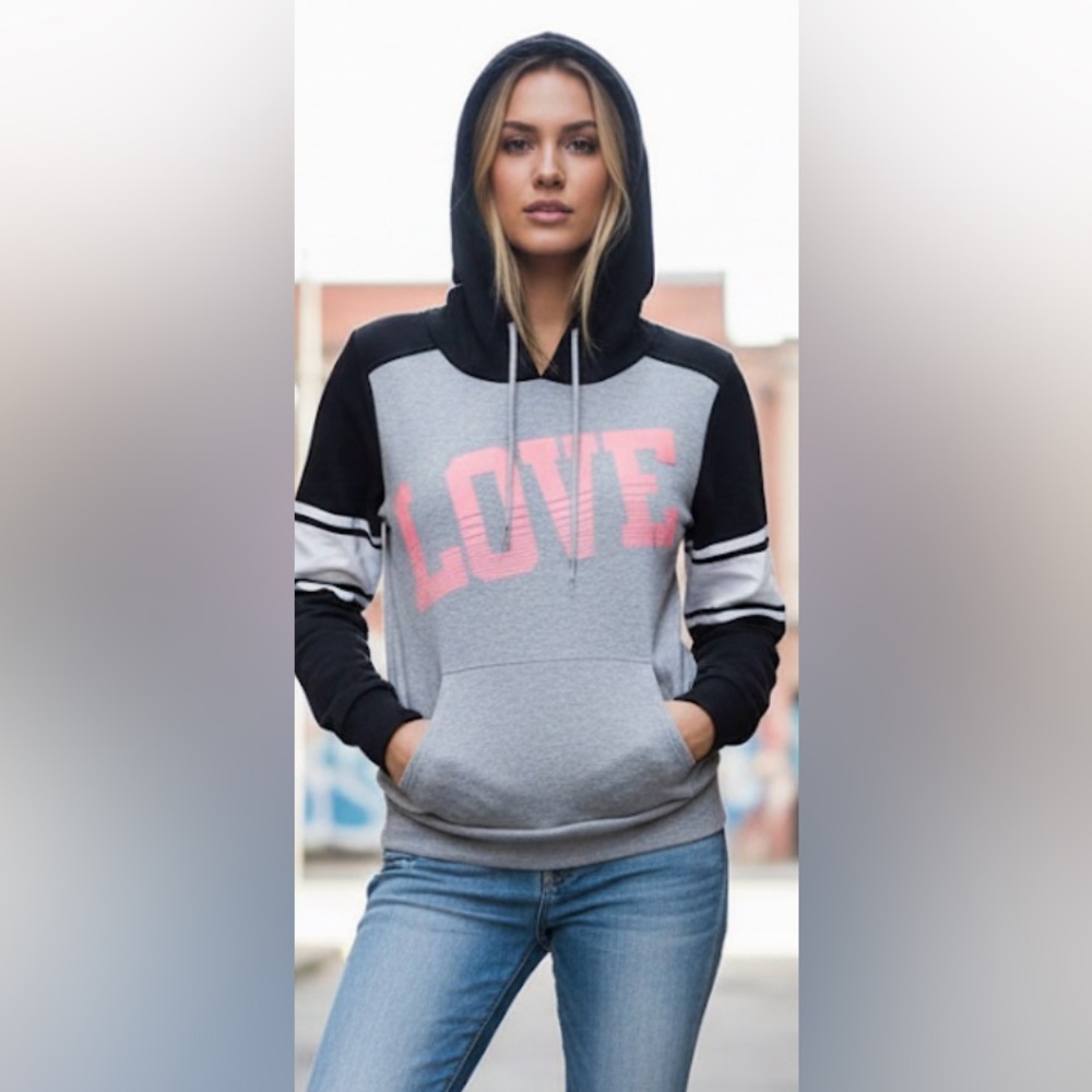 Black and Gray Hoodie with Pink LOVE Print size 5